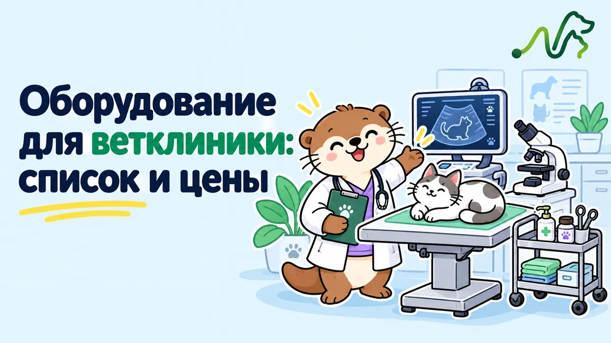 Лилла у смотрового стола с УЗИ-аппаратом, микроскопом и кошкой: оборудование для ветклиники и цены