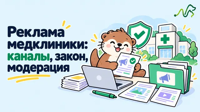Лилла у ноутбука с документами и отметкой проверки: реклама медицинской клиники, каналы, закон и модерация