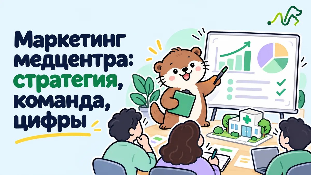 Лилла показывает команде графики на экране: маркетинг медицинского центра, стратегия и цифры